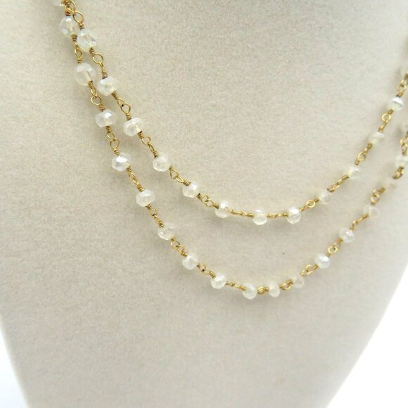 Moonstone Station Necklace Multi Layer Faceted Beads Gold Tone 13" Chain - Picture 2 of 4